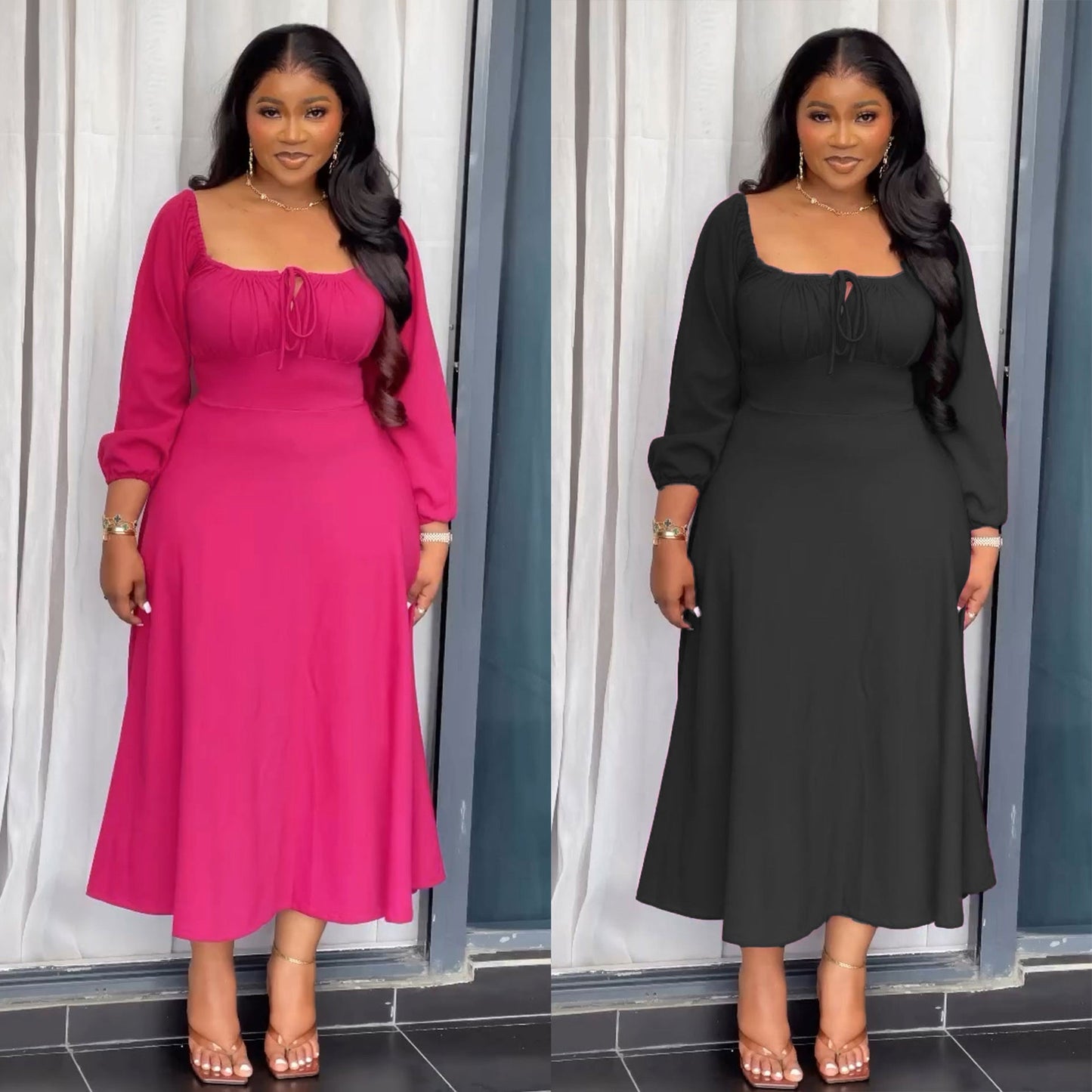 Off-the-shoulder Square Neck Hem Dress