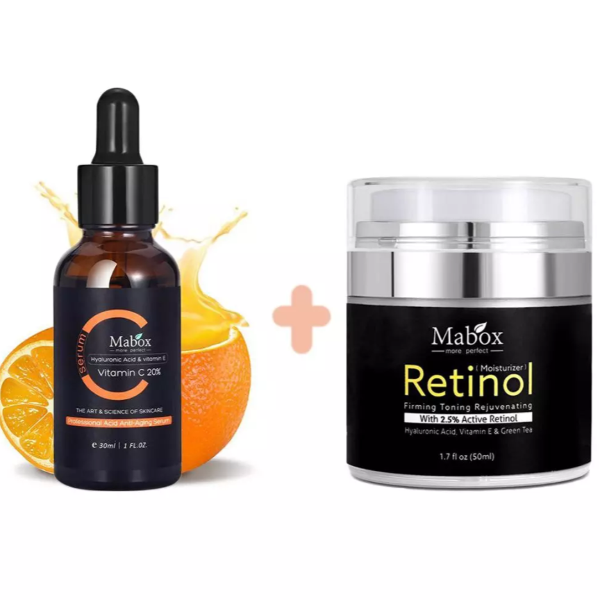 Mabox Vitamin C Serum;  Mabox 2.5% Retinol Moisturizer Face Cream