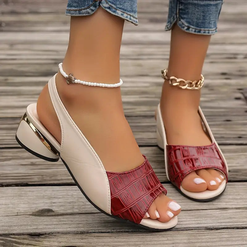Two-Tone Checkered Chunky Heel Sandals