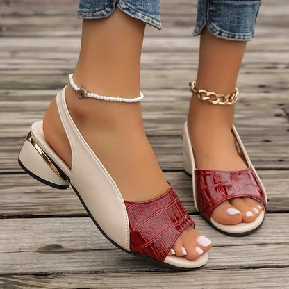 Two-Tone Checkered Chunky Heel Sandals