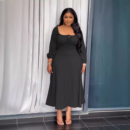 Off-the-shoulder Square Neck Hem Dress