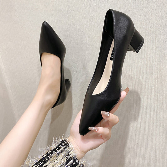 Chunky Heels Work Shoes [Black One Only]