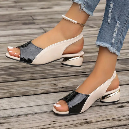 Two-Tone Checkered Chunky Heel Sandals