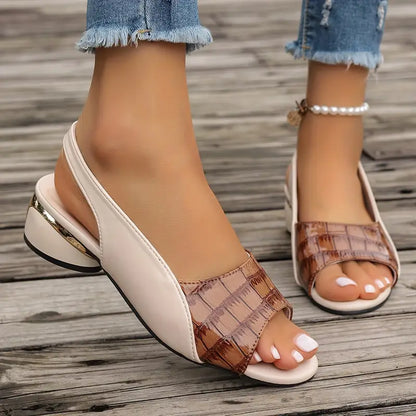 Two-Tone Checkered Chunky Heel Sandals