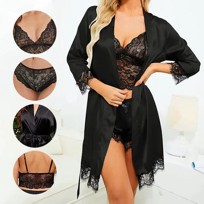 4 Pcs/Set Lace Satin Shawl Pajamas