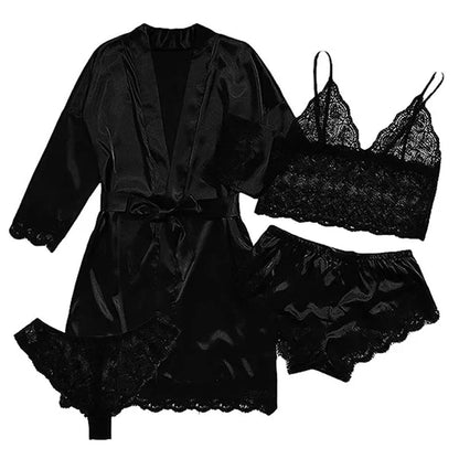 4 Pcs/Set Lace Satin Shawl Pajamas